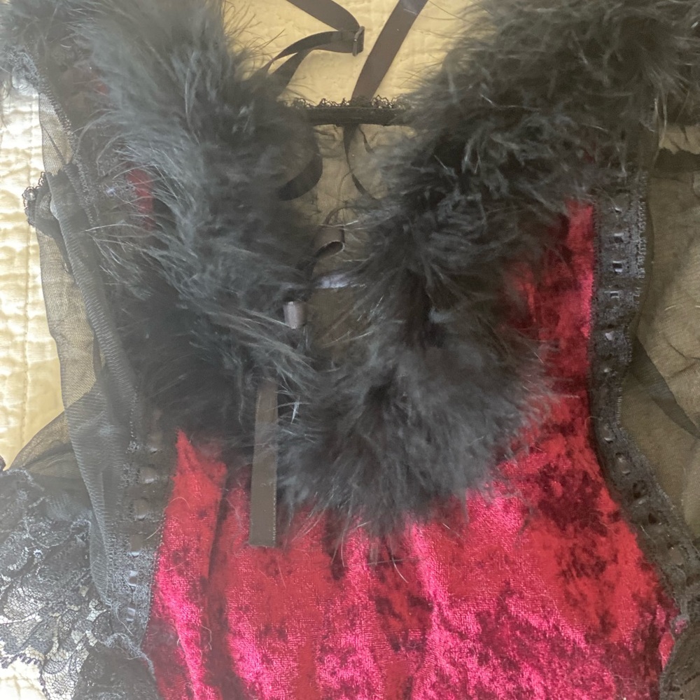 Claret and black lace marabou teddy